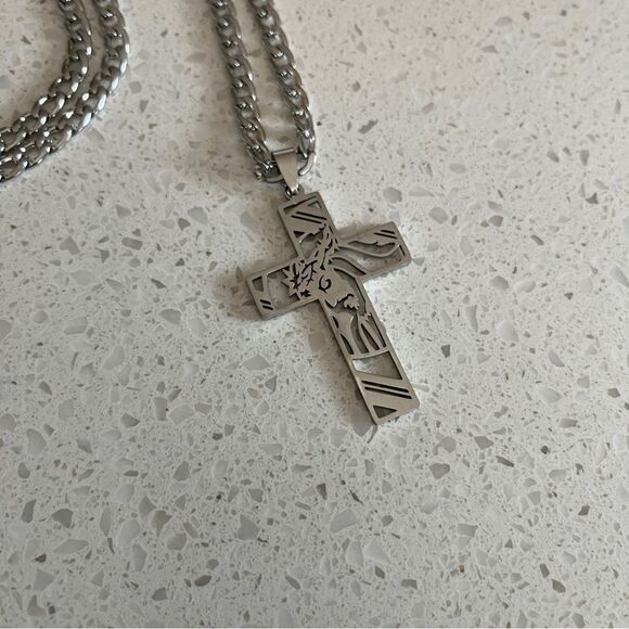 Jesus Cross Necklace For Men Stainless Steel Pendant Necklace - Picture 5 of 8